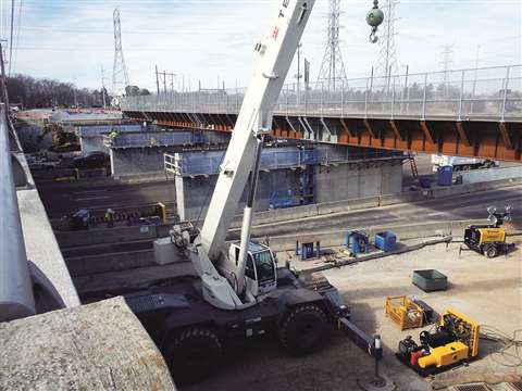 The SmartJack jack synchronising system from Buckingham Structural Moving Equipment being used to push an overpass into position in Tennessee, USA