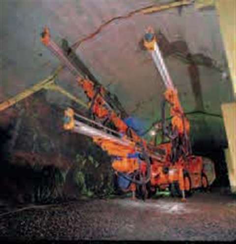 The triple-boom Sandvik Tamrock Axera T11 as used on the Karahnjukar hydropower project, Iceland