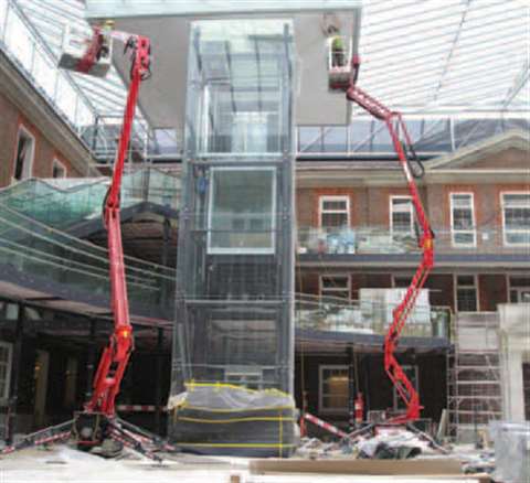 A 16 m RAM (left) and 14 m Hinowa machine owned by Tracked Access working on an extension to Middles