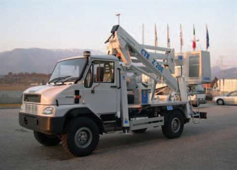 Example of a truck mounted platform on a rough terrain carrier. In this case a Bremach carrier and C