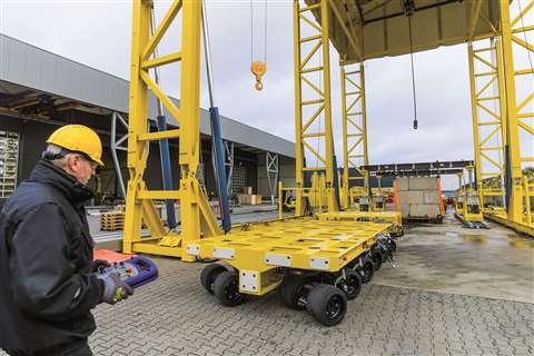 Enerpac’s new SPMT 600, including two trailers and a power pack, can be shipped inside one 20-foot c