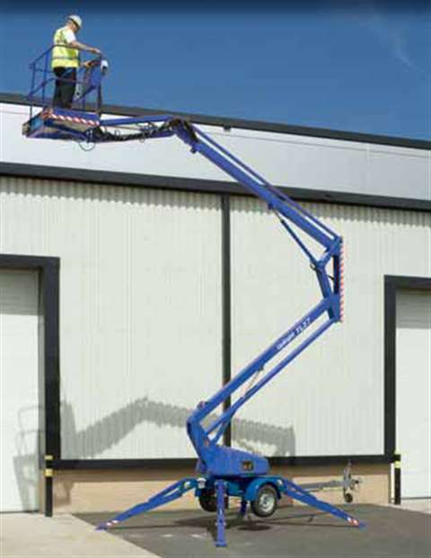 UpRight's TL37 trailer-mounted articulated boom was originally branded under the Aerial Access K13. 