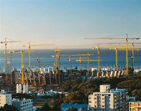 19 Liebherr tower cranes are being used on the construction of the Green Point Stadium in Cape Town,