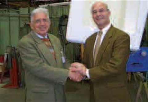 Bernard Volut (right) met Claude Guillou of EGI during an open day at the EGI factory in northern Fr