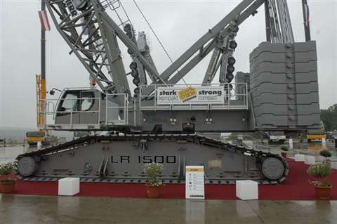 Liebherr LR 1500 lattice boom crawler crane first shown on 17 June 2015 at Liebherr-Werk Ehingen Cus