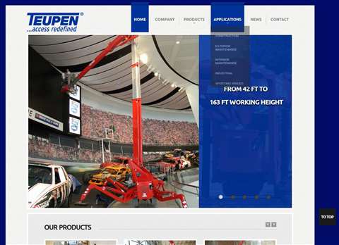 A screenshot of Teupen USA's new website.