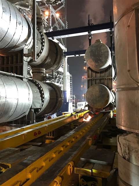 The exchangers were skidded a total distance of 29 feet, 10 inches