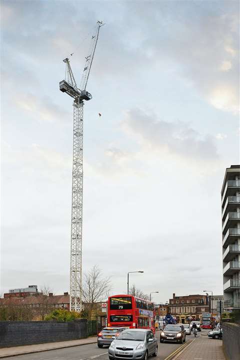 The lr213 has an out of service radius of 17.6m with a 44.5m jib