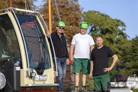 Left to right, Frank Kuhlmann, external technical service manager at H.N.Krane, with his team, truck driver Stefan Buchholz and Hendrik Pritz, operator of the LTM 1100-5.2