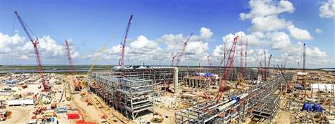 Panoramic view of an LNG production facility presumably in Canada